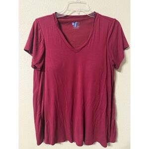 SHEBIRD Womens Berry V Neck T Shirt Built In Bra Modal Spandex Size 5